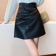 Leather Skirt Dopamine Pleated High Waist Short Skirt Black Running Kid _ Angla