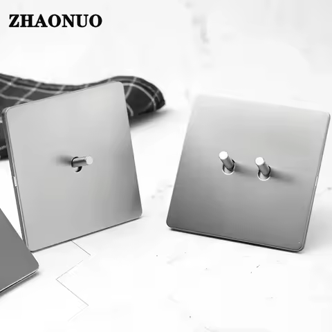 Wall Light Toggle Switch 1-4 Gang 1 Way 2 Way Silver Gray Brushed Stainless Steel Panel USB Outlet C