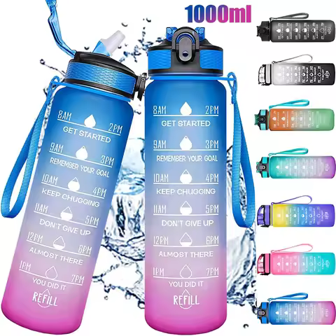 1 Liter Water Bottle Motivational Sport Water Bottle Leakproof Drinking Bottles Outdoor Travel Gym F
