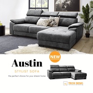 Modern Minimalist 3 Seater Sofa Set L Shape Sofa Adjustable Headrest Velvet Fabric Sofa Grey [Teck Seng]