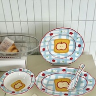 New Year Good Luck Lace Cute Apple Ceramic Tableware Set Household One-Person Food Oval Plate Rice B