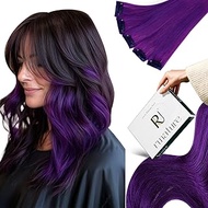 RUNATURE Clip in Extensions Human Hair Purple 55cm 5 Fixed 25g Remy Hair Clip Extensions Colorful Sm