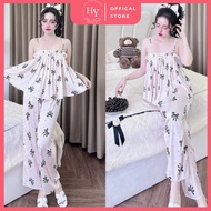 HEUN YOUNG Women's Pajamas 2-Piece Latin Silk High Quality Soft Design Freesize Under 60kg SJ74