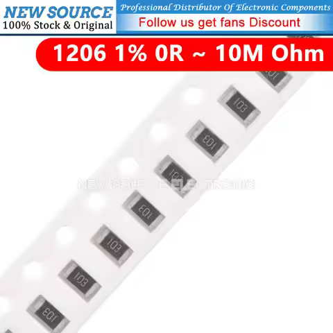 100pcs 1% 1206 SMD Resistor 0R ~ 10M 1/4W Ohm 10R 1K 1M 100R 10K 100K 4.7K 120K 2K 1R 22R 20R 0.1R 3