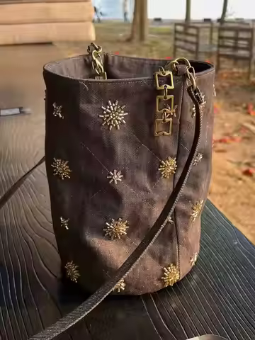 Handmade Beaded Embroidered Crossbody Bag Chain Strap Buet ape Casual Sle Pure Color Korean Faion Su
