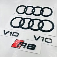 AUDI R8 4Ring logo ABS Black Car Hood Front Grill Emblem Rear Trunk Badge Sticker R8 Sticker V10 Emb