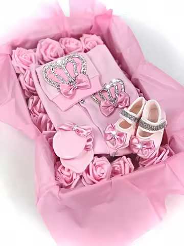 Dollbling Newborn Set Baby's Sets Rhinestone Crown 0-3 Months Hat+Bodysuits+Gloves+Shoes 4 Parts Boy