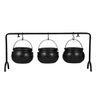 Halloween Candy Bowl Decorations, Set of 3 Black Plastic Cauldron Bowls with Iron Rack, Halloween Pa