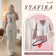 KEMEJA SYAFIRA 3in1 Cute Eid Hijab Set (Shirt Vest + Knit Pants + Bella Square Hijab) Popular Oneset