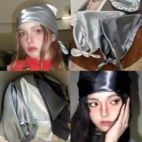 Summer Y2K Headscarf Hat PU Leather Punk Style Hip-hop Kerchief Bling Bling Square Scarf Hair Access