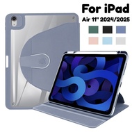 For iPad Air 11 inch M2 2024/iPad Air 11 inch M3 2025 Case Flip Rotating Stand Leather Folio Cover W