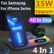 แท่นชาร์จเร็วแบบ4 In 1แท่นชาร์จไร้สาย15W สำหรับ iPhone 14 13 12 11 Apple Samsung Galaxy วอทช์5 4 3 Airpods Pro YI YI8