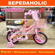 Sepeda Anak Perempuan BNB RAINBOW Ukuran 12 16 18 Inch Keranjang Kupu