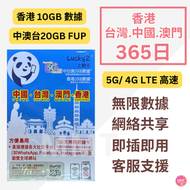 中國聯通 - 中港澳台共享【365日無限上網卡 中澳台20GB FUP 香港10GB】Lucky Sim 4G LTE 數據漫遊年卡 數據卡 上網卡 旅行電話卡 Data Sim咭 (可連接各大社交平