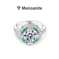 1pc Women's Wedding Ring, Green Rimmed Round Solitaire Ring, 3g 925 Sterling Silver, 2ct Moissanite,