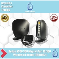 Belkin N300 300 Mbps 4-Port 10/100 Wireless N Router (F9K1002), USED