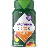 Vitafusion Power Plus Vitamin D3 K2 Gummies | 3000 IU of Vitamin D | 60 Count for Women & Men | Trop