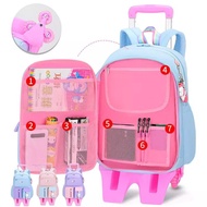 New Kids School Backpack With 6 Wheels Removable Children School Bags For Girls Child Trolley Schoolbag Luggage Book Bag Mo