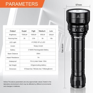Wurkkos DL61ไฟฉายดำน้ำมืออาชีพ7000lm 2*26650 IPX8ไฟฉาย6 * XPL2 LED ดำน้ำไฟสำหรับดำน้ำวงแหวนควบคุมแม่