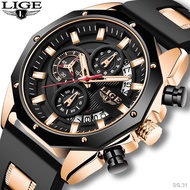 LIGE Men Watch Brand Luxury Silicone Strap Waterproof Sport Quartz Chronograph Military Wristwatch Men Clock Relogio Mas