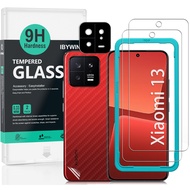 IBYWIND Tempered Glass Screen Protector For Xiaomi 13 5G(2Pcs),1 Camera Lens Protector,1 Backing Carbon Fiber Film,Easy Install