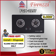 【Free Shipping + Free Install】Firenzzi FGH-2197 Gas Hob | 2-Burner Tempered Glass Stove | Built-In T