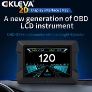 EKLEVA ใหม่ล่าสุด P22 Dual ระบบ HUD OBD2 GPS Head-Up จอแสดงผล Speedometer ลาดเอียงพร้อม Overspeed ปล