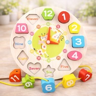 〔 Wooden Toys E2I] Children Threading Clock Learning Aids Montessori Teaching Aids|Geometric Shape P