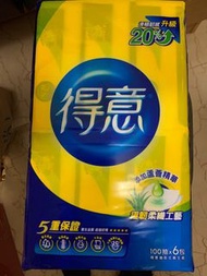 得意抽取式衛生紙（100抽X6包）全新未拆封使用