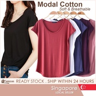 【SG】Women Bamboo Fiber T Shirt Home Wear Summer Sleeveless Shirt Round neck Top Plain Modal Cotton S