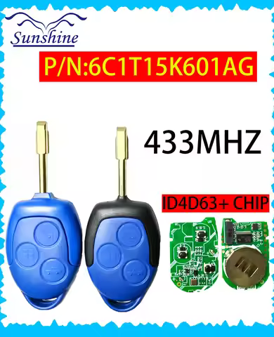 Sunshine 433MHz 4D63+ chip Blue Remote Car Key/PCB Board P/N-6C1T15K601AG For Ford Transit ford Tran