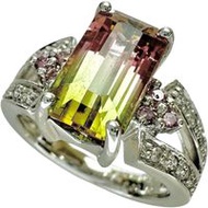 Size 11, 3.48ct Color Tourmaline, 0.18ct Diamond, 0.10ct Pink Diamond, 8.3g, 18K White Gold, Women's