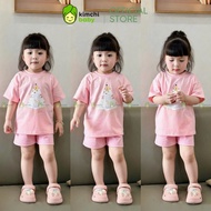 KIMCHIBABY Baby Girlshort sleeve Set 190gsm Cotton Fabric High Quality Soft and Cool Cute Rabbit Pat