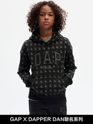 兒童裝|Gap x DAP聯名 Logo印花刷毛帽T-黑色格子