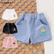 LJMOFA Girls 3-10Yrs Pure Cotton Shorts Summer New Cartoon Jeans Princess Embroidery Outwear Thin Br