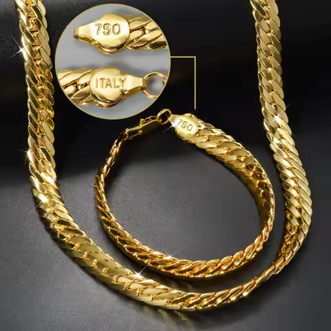 ZEADear Italy 750 Snake Chains Gold Color Necklace for Men Simple Bracelet Jewelry Sets Women Birthd
