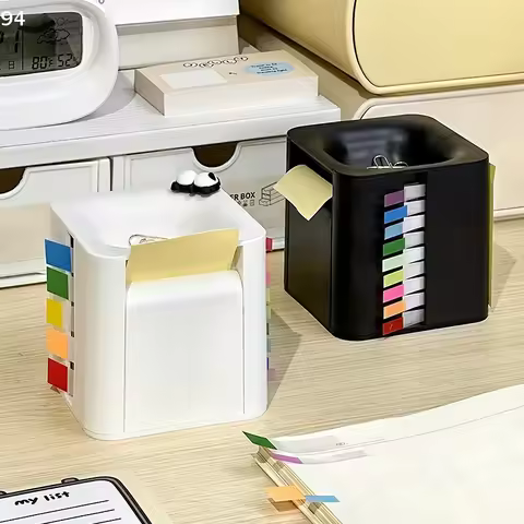 Multifunctional Sticky Note Dispenser Plastic Sticky Note Holder White Sticky Note Container Office
