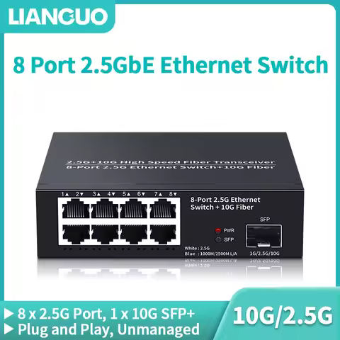 LIANGUO 8 Port 2.5GbE Ethernet Switch 2.5Gbps Network Switcher 1 Port 10GbE SFP+ Slot Home Lab Unman