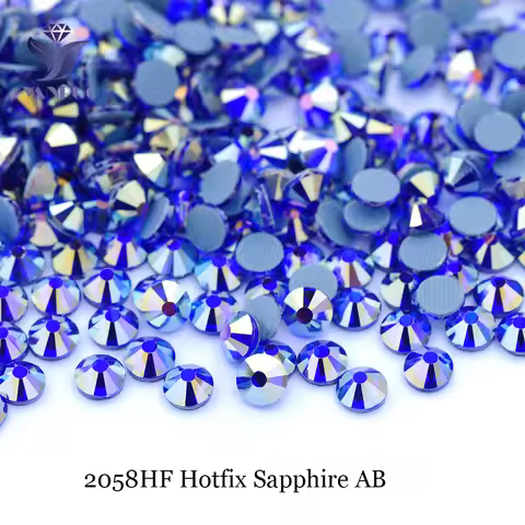 YANRUO 2058HF SS16 SS20 Sapphire AB Blue Hotfix Crystal Flatback Heat Transfer Strass Crystal For Ir