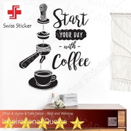 Cutting Start Coffee Sticker Glass Wall Quotes Cafe Coffee Cafe Sticker - BLACK ELEGAN