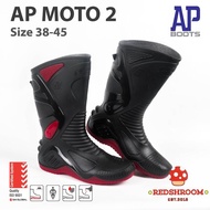 MERAH AP BOOTS AP MOTO 2 HIGH BOOTS BLACK RED MOTORCYCLE SIZE 38-45