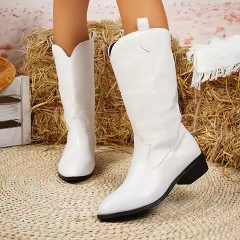 2025 Autumn/Winter New Women's Wide Leg Heel Boots, Women's Thick Heel Knee length Fashion Boots
