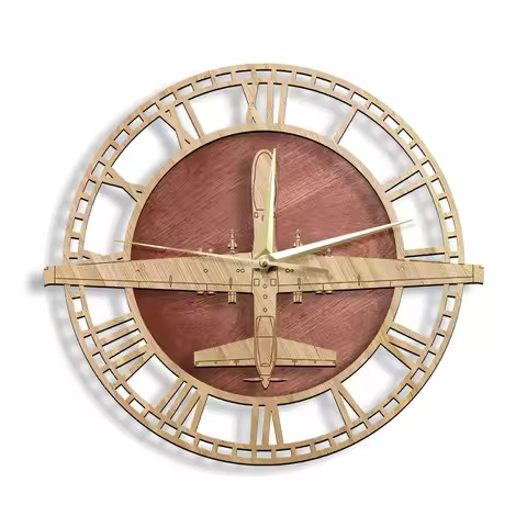 MQ-9 Reaper UAV Drone Wood Wall Clock Military Warplane Piloted Vehicles Wall Art Home Decor Silent 