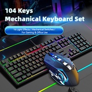 【104 Keys】Mechanical Gaming Keyboard And Mouse Set Wired Blue Red Axis RGB Mixed Lighting Ergonomic 