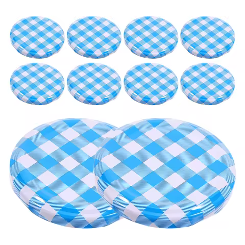 Wholesale 10pcs-Pack Blue Gingham 82MM Metal Lug Lid Or Red Gingham 82MM Metal Tinplate Cap for Glas