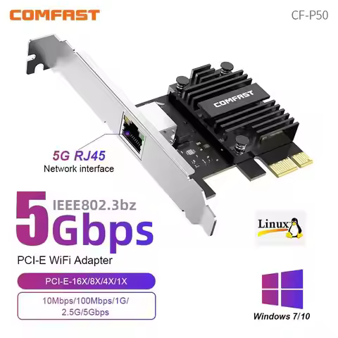 COMFAST 1000/5000Mbps PCI-E To RJ45 Network Card Adapter 100/1000/5000Mbps 1/5Gbps Ethernet LAN Cont