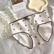 Women Underwear Pure Cotton Student Bow Small Floral Mid Waist Triangular Shorts Gitl Lady Pants