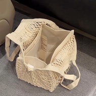 Reusable Cotton Mesh String Organizer Shopping Bag Handle Net Tote Simple Fashion Shoulder Bag for W