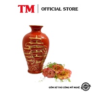 Vase Flower Vase Flower Vase Thigh Cricket Embossed With A Smooth Motif Of The Wind And Painted With Gold-Rim Gold-Rim Gold-TM Ceramic Factory