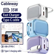 35W Dual Ports USB-PD Fast Charger with Type-C Retractable Cable GaN Phone Charger Adapter Charger f